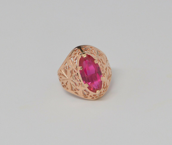 Russian 14K Rose Gold Ruby Spinel Ring Circa 1970 , Size 9