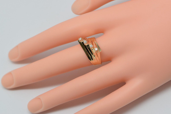 14K Yellow Gold modernist Style 4 Stone Diamond Ring, Size 8
