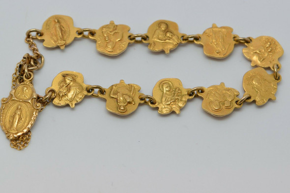 10K Yellow Gold Religious and Roses Themed Bracelet