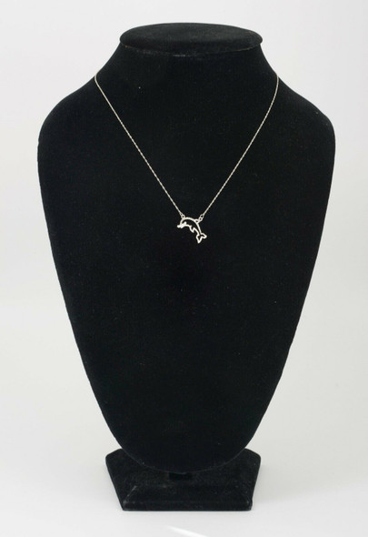 10K White Gold Necklace with Dolphin Pendant, 17" Long