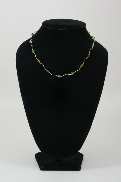 14K Yellow Gold Twisted style Multi-Colored Stone Necklace 17.25" Long