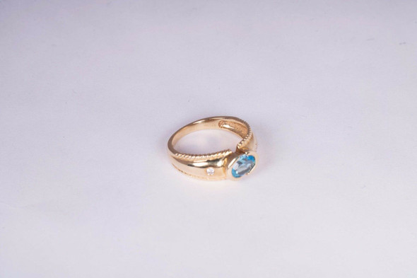 14K Yellow Gold Blue Topaz and Diamond Ring, size 7