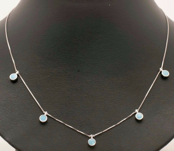 14K White Gold Necklace With Turquoise Colored Enamel Circles