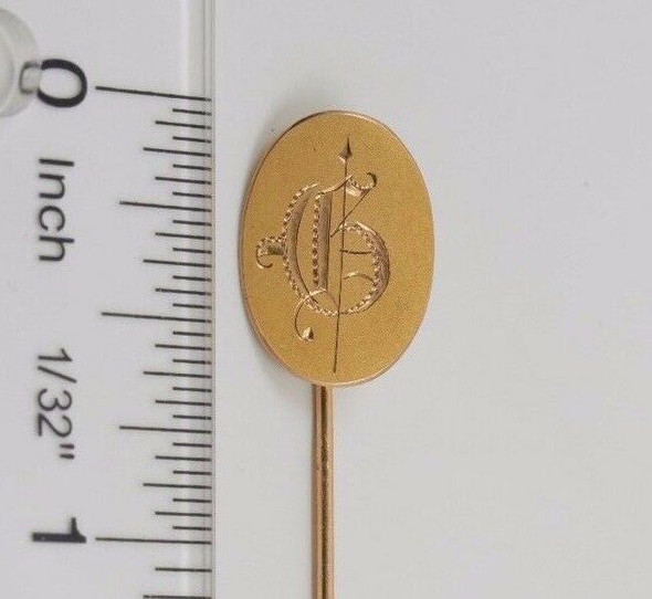 Vintage 10k Yellow Gold Stick Pin with Letter "G" on Oval