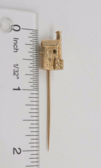 Vintage 14K Yellow Gold Stick Pin with Midevil Building & Diamond