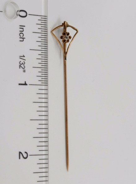 Vintage 10k Yellow Gold Stick Pin with Diamond Chip