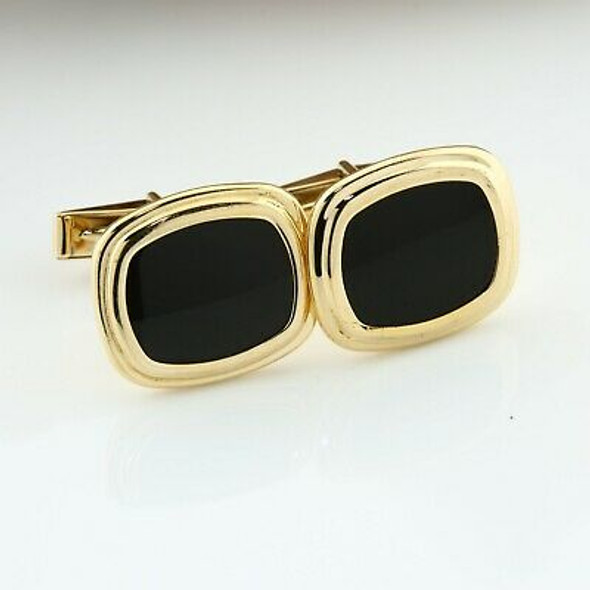 14K Yellow Gold Black Onyx Cufflinks Circa 1980