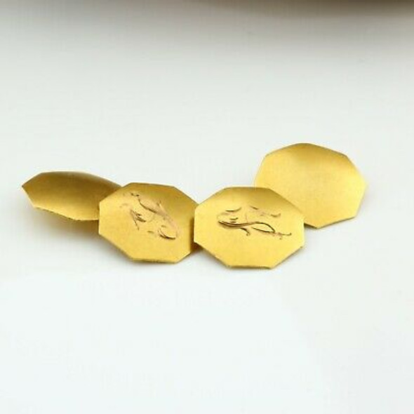 Antique 10K Yellow Gold Octagonal Cufflinks Buttons Circa 1930