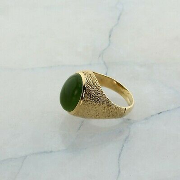 10K Yellow Gold Jade Ring Cushion Cut Jade Center Ring Size 10