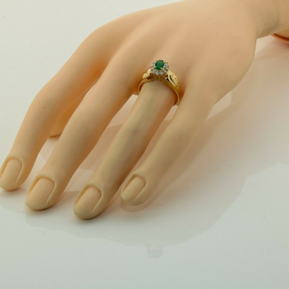 14K Yellow Gold Emerald and Diamond Ring Size 8
