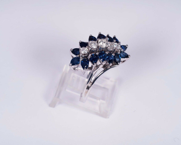 14K White Gold Sapphire and Diamond Cluster Ring, size 9