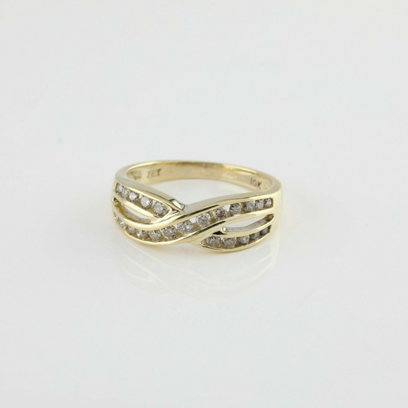 10K Yellow Gold Champaign Diamond Crossover Ring Size 7 Circa 1990