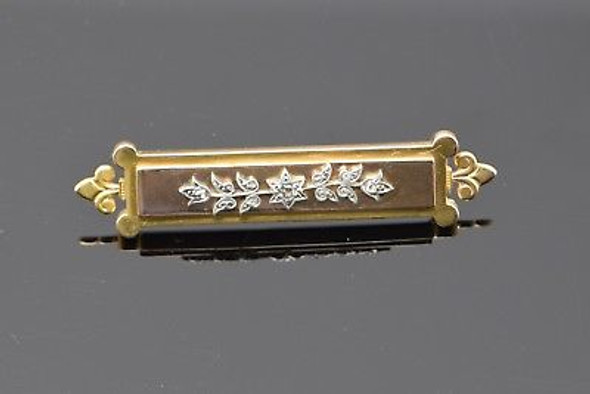 Tri-Color Gold Pin/Brooch with Diamonds, Circa 1880