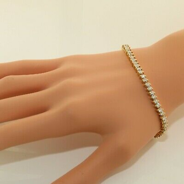 14K Yellow Gold 5 ct Total Weight Diamond Tennis Bracelet 7 inch Circa 1970