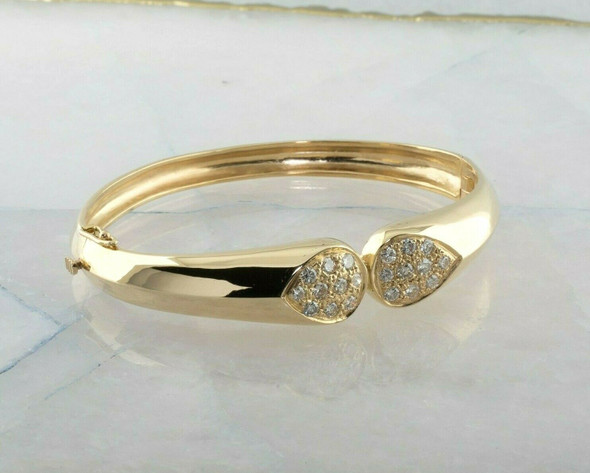 14K Yellow Gold 2ct Diamond Hinged Bangle Bracelet Circa 1970