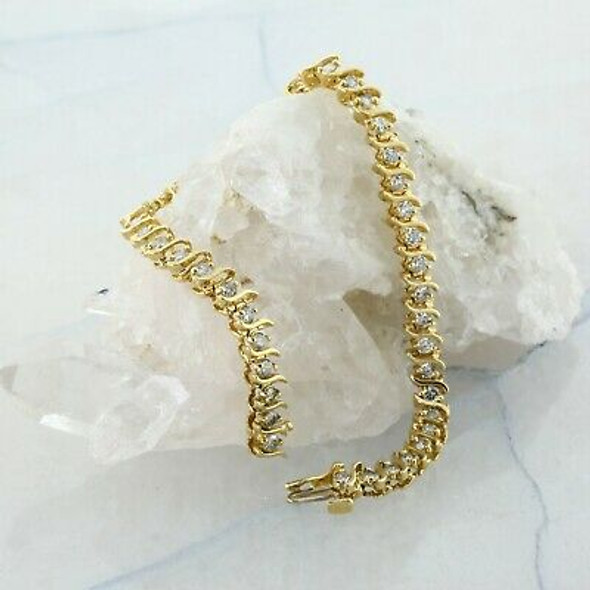 14K Yellow Gold 4 ct Diamond Bracelet 7 inches length Circa 1990