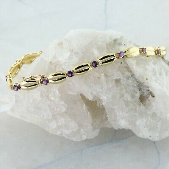 14K Yellow Gold 2 ct tw Amethyst Bracelet 7 inches length Circa 1990