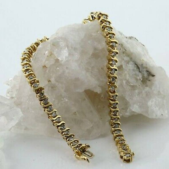 14K Yellow Gold 3 ct tw Diamond Bracelet 7 inches long Circa 1970