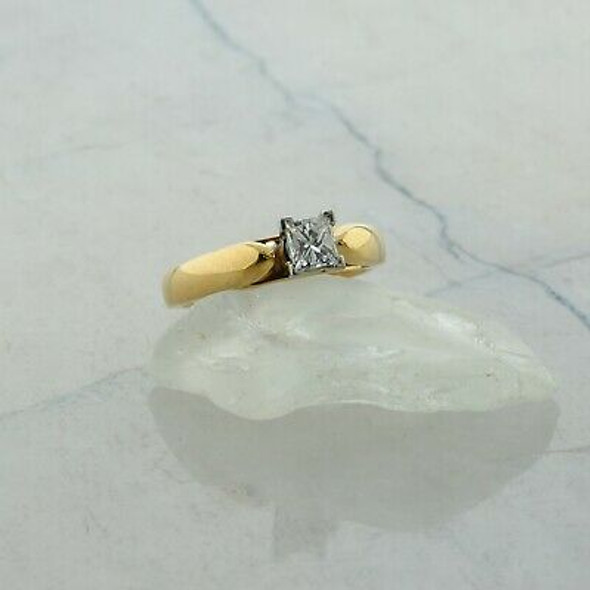 14K Yellow Gold 1/2 ct Diamond Princess Solitaire Ring Size 6 Circa 1990