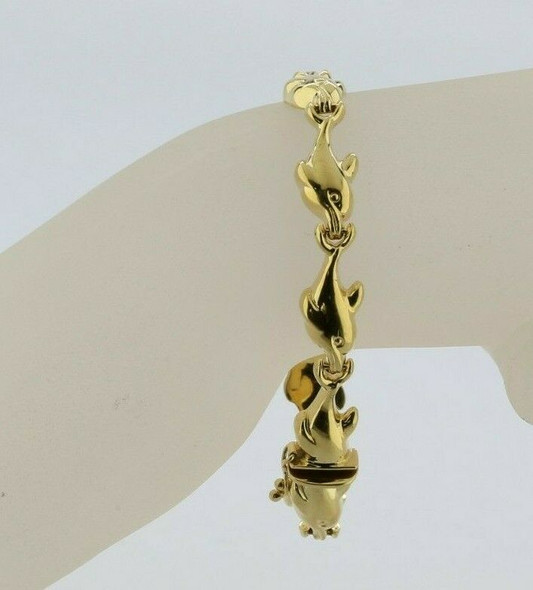 14K Yellow Gold Dolphin Bracelet 7.25 Inches Italy Circa 1980