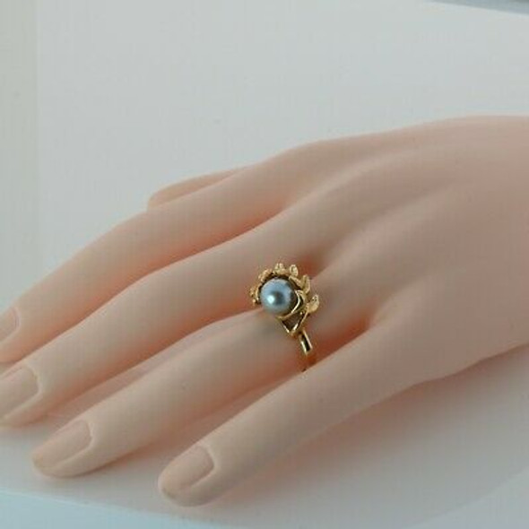 14K Yellow Gold 7mm Pale Blue Possible Natural Pearl Ring Size 7 Circa 1970