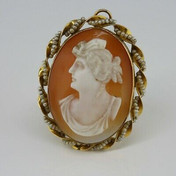 Vintage 10K Yellow Gold Shell Cameo Pin Pendant Circa 1940