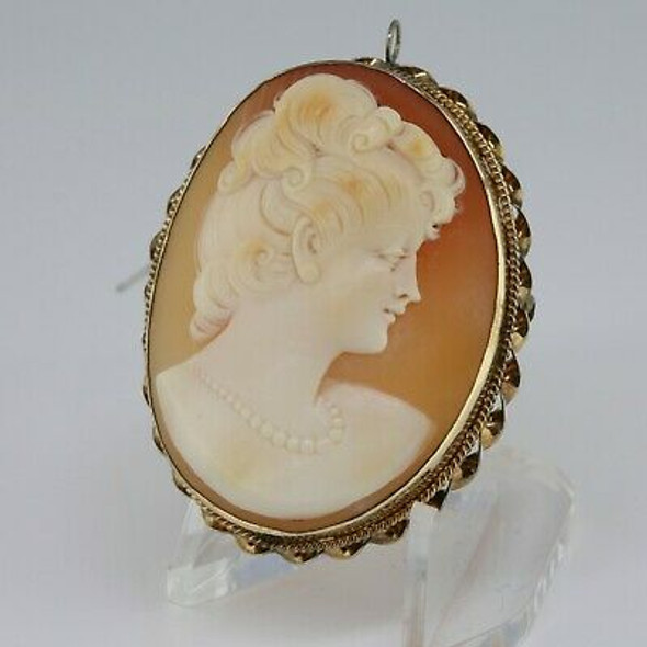 Gold-filled Shell Cameo Pin Pendant Twisted Border Oval Carving