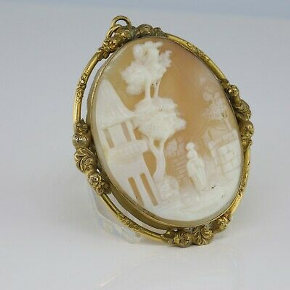 Gold-filled Shell Cameo Pin Pendant Twisted Border Oval Carving ...