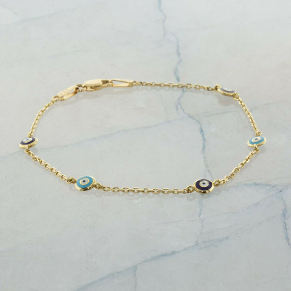 14K Yellow Gold Enameled Bracelet 7 inches