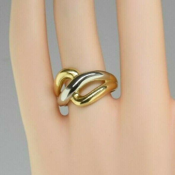 18K White and Yellow Gold Loop Knot Ring Size 8.25 Circa 1990