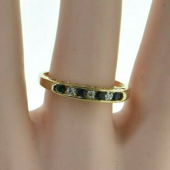 10K Yellow Gold Sapphire and Diamond Ring Size 9.25 Circa 1980