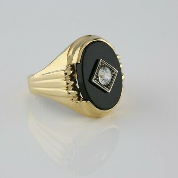10K Yellow Gold Black Onyx and Sapphire Ring Size 11.75 Circa 1960