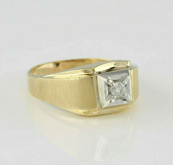 Men's 14K Yellow Gold Diamond Ring Brushed Finish Size 11.75 Circa 1950