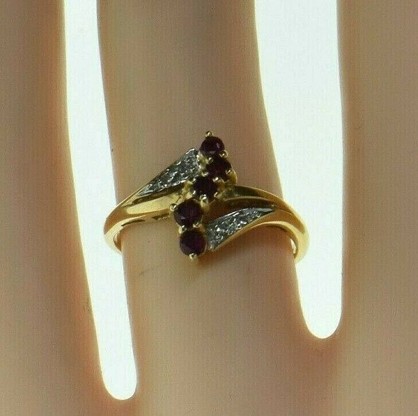 14K Yellow Gold Ruby and Diamond Ring Size 5.25 Circa 1960