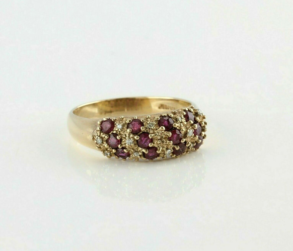 Vintage 10K Yellow Gold 1 ct Ruby and Diamond Band Size 9 Circa 1950