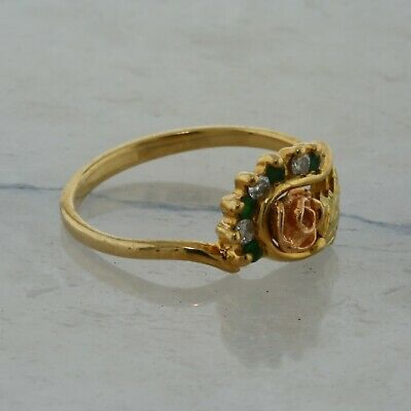 10K Yellow Gold Emerald and Diamond Bypass Ring Size 7