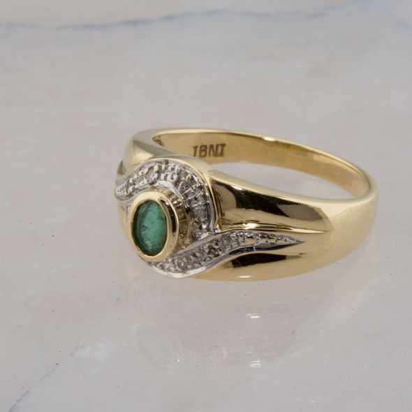 14K Yellow Gold Emerald and Diamond Ring Marked JBNI Size 7.25