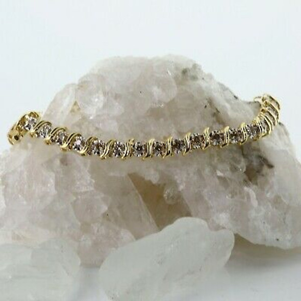 14K Yellow Gold Diamond Bracelet 40 Round Diamonds 7.25 inches long