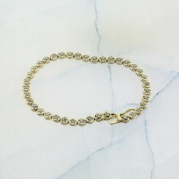 14K Yellow Gold 1 ct tw Diamond Bracelet 7.25 Inch Long Circa 1970