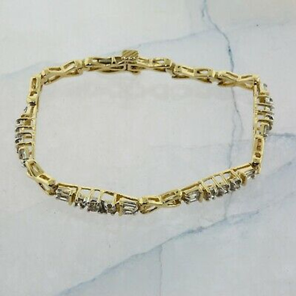 14K Yellow Gold 1 ct + tw Diamond Bracelet 6 Inch Long Circa 1980