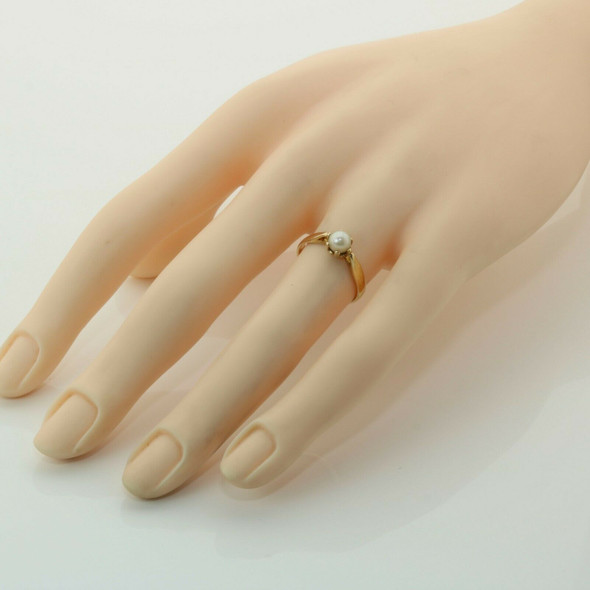 10K Yellow Gold Pearl Ring 4.9 mm Pearl Prong Set Size 5.75