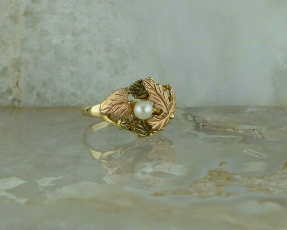 10K Yellow and Pink Gold Grey Hills Gold Pearl Ring Size 6.25 Circa 2000