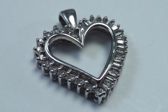 10K White Gold Heart Shaped Pendant with 1/3 ct. tw. Diamonds