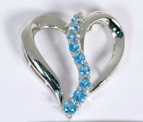 10K White Gold Heart Shaped Pendant with Blue Topaz Swirl