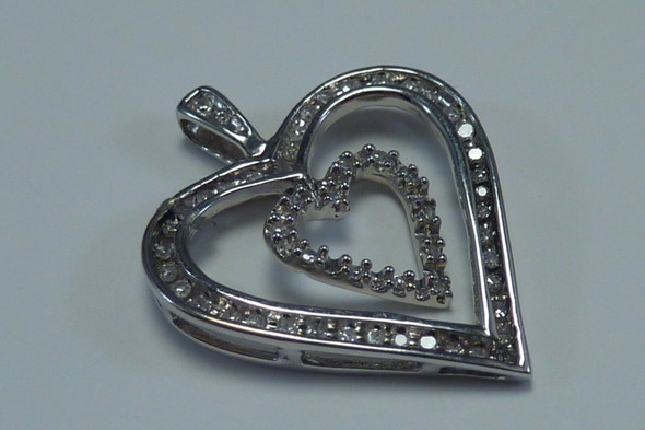 10K White Gold Double Heart Shaped Pendant with Diamonds