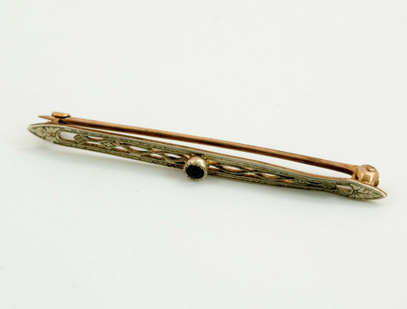 10K Yellow Gold Bar Pin with Sapphire