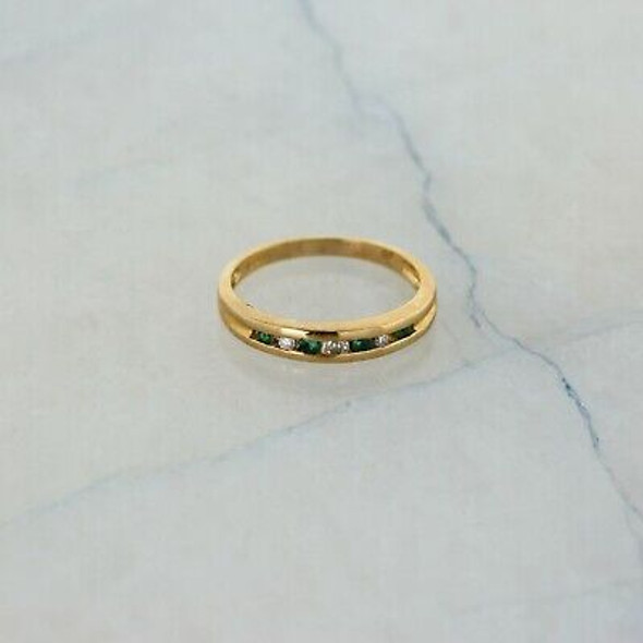 10K Yellow Gold Emerald & Diamond Band Channel Set, Size 7.25