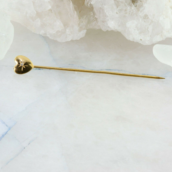 10K Yellow Gold Diamond Heart Stick Pin