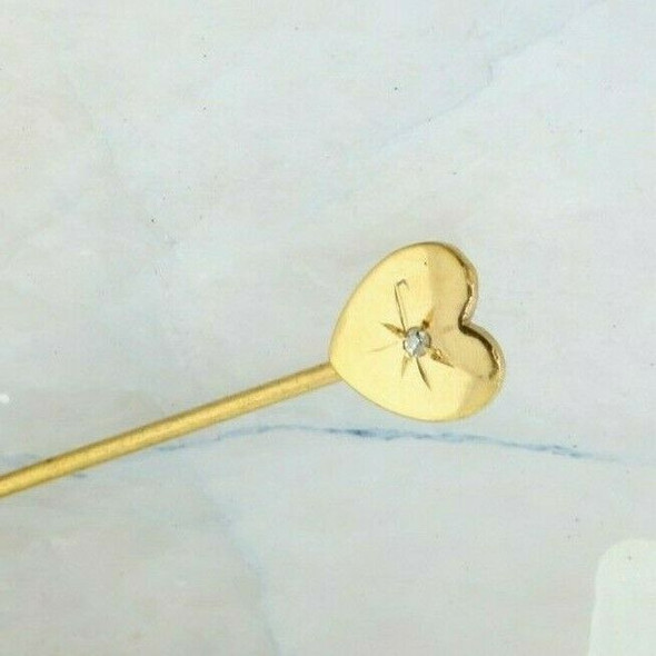10K Yellow Gold Diamond Heart Stick Pin