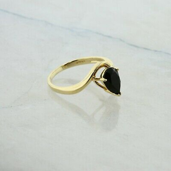 10K Yellow Gold Faceted Black Onyx Diamond Ring Size 6.75 Circa 1970